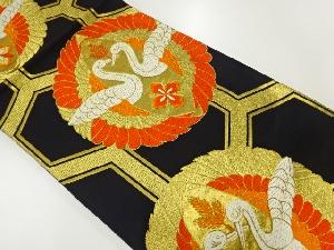 アンティーク　向かい松喰い鶴に亀甲繋ぎ模様織出し袋帯（材料）